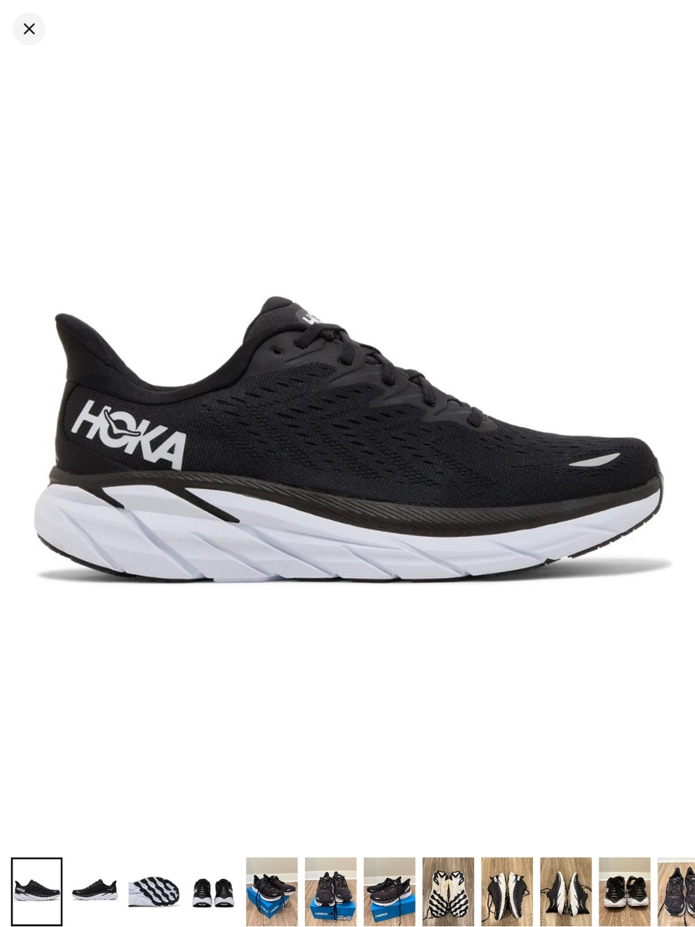 Hoka Women's Black and White Clifton 8 Running Shoe